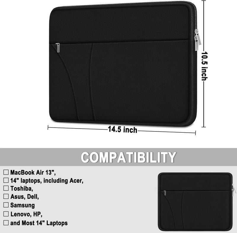 JOCYRN Laptop Sleeve 14 inch, Slim Traveling Laptop Case Cover with Zippered Pocket, Shockproof Protective Carrying Briefcase Computer Bag for 14" MacBook Air/Pro, HP, Dell, Lenovo, Acer, Black - Image 5